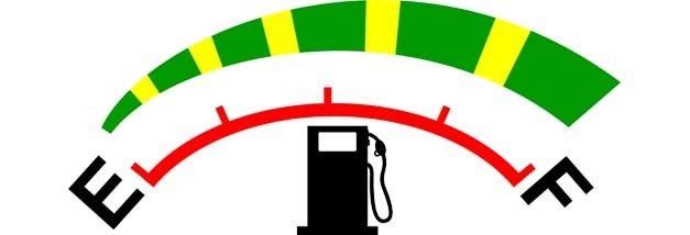 A fuel gauge with a gas pump in the middle of it.